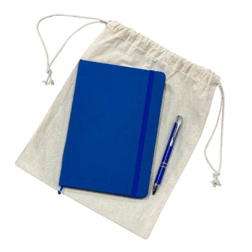libreta con boligrafo y bolsa