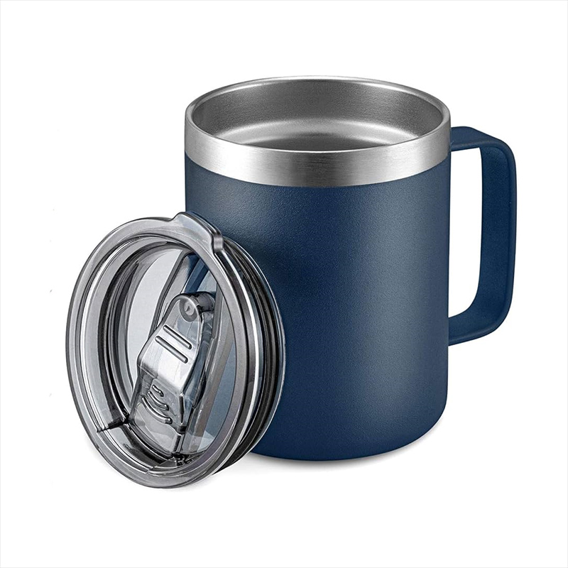 Taza térmica con asa y tapa clear de acero inoxidable