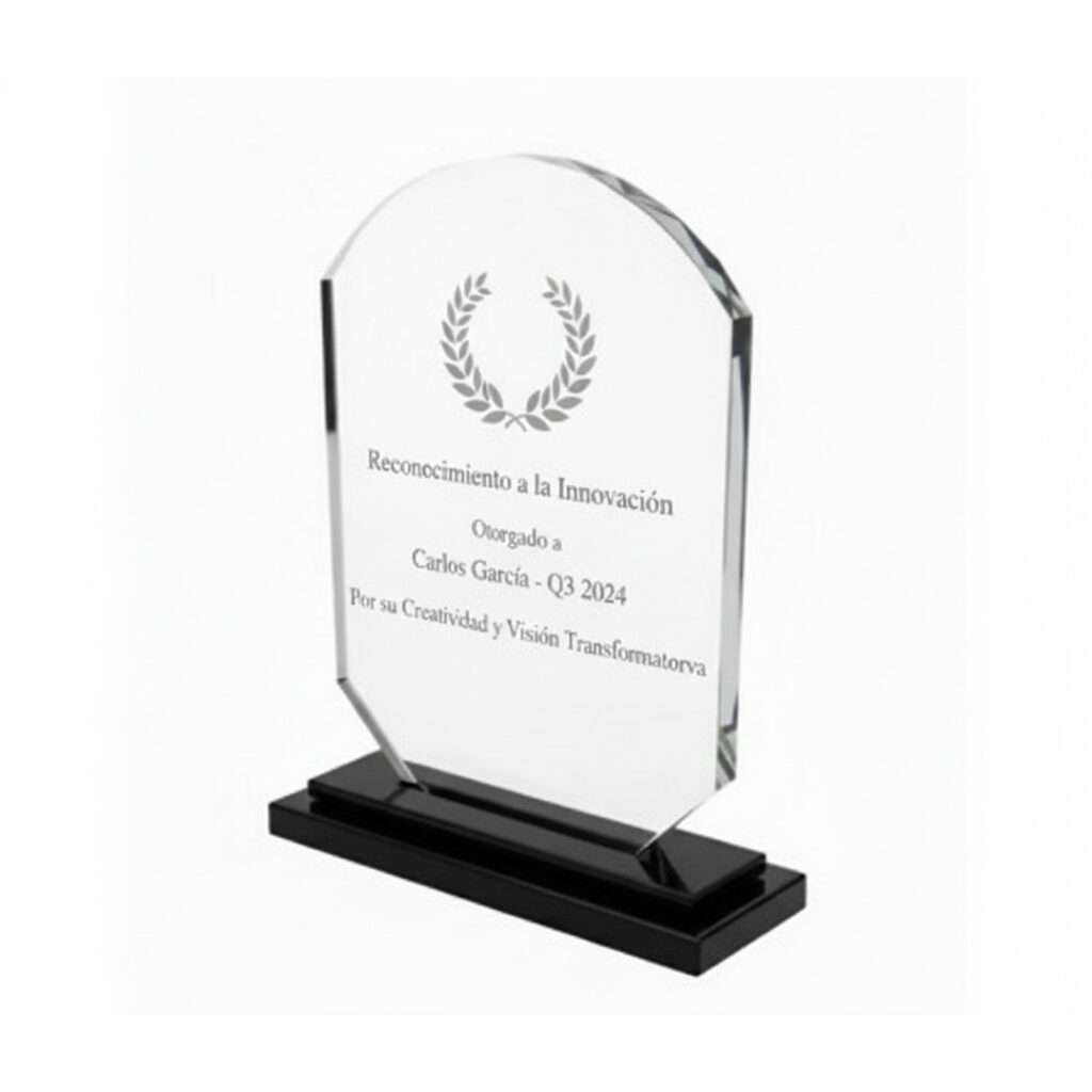 trofeo de cristal con tope de arco Trofo de cristal con tope de arco