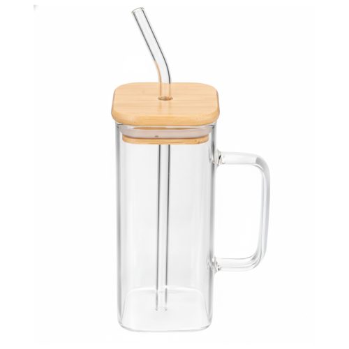 Vaso de vidrio con tapa de bamboo