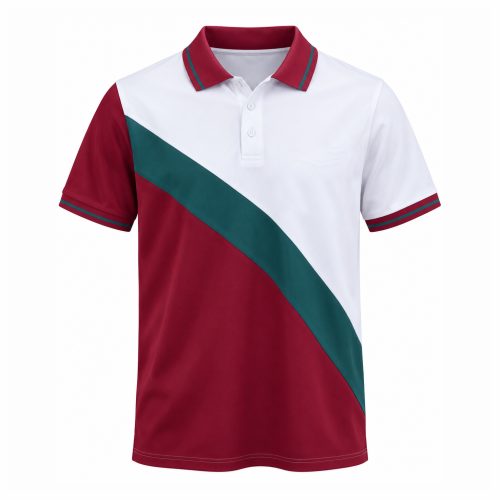 Suéter polo para promoción escolar personalizado en colores blanco, vino y verde.